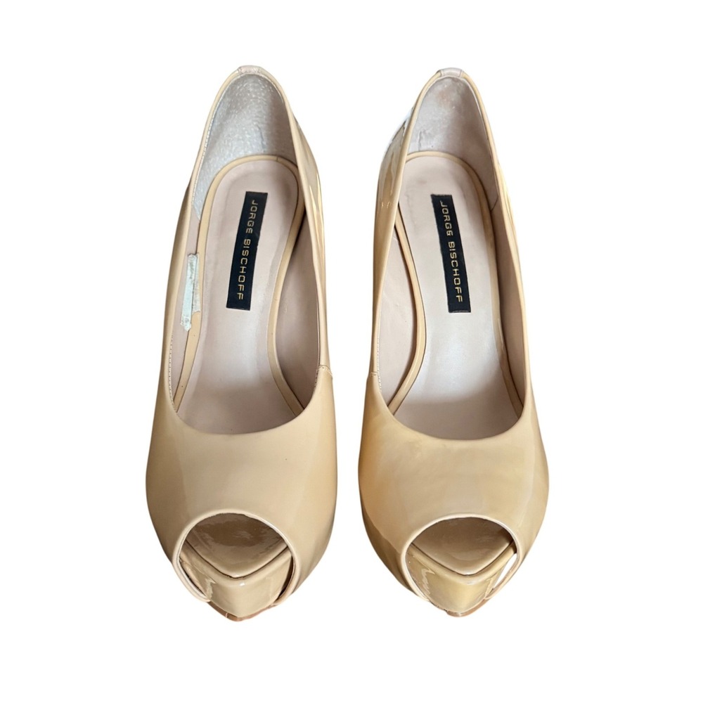 Jorge Bischoff Nude Patent Leather Peep Toe Platform Stiletto Pumps Size 35 - Picture 2 of 7